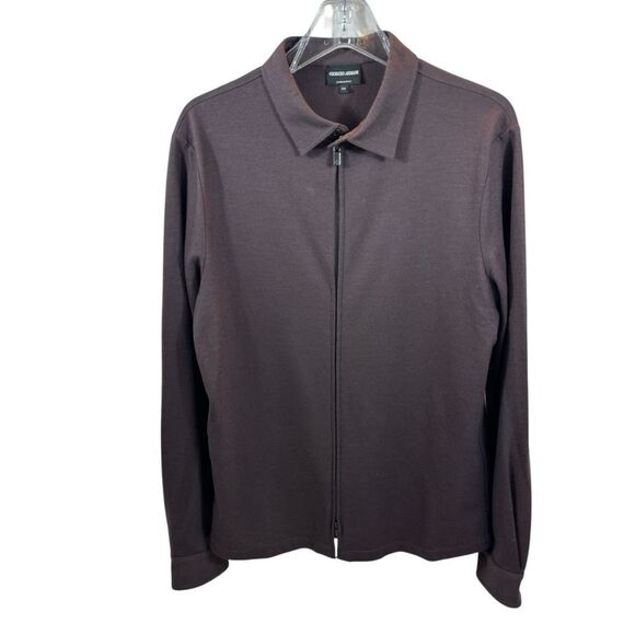 Men’s Giorgio Armani Virgin Wool Brown Lightweight Full Zip Collared Jacket XL - Picture 2 of 11